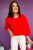 SSYS The Sloan Colorblock Bubble Sleeve Sweatshirt In Red, SSYS the label, must have sweatshirt, colorblock sweatshirt, elevated style, elevated sweatshirt, must have style, casual style, mom style, shop style your senses by mallory fitzsimmons