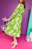 Kelly Green Floral Printed Split Frilled Tie Neck Tiered Long Sleeve Midi Dress, must have dress, must have style, office style, spring fashion, elevated style, elevated dress, mom style, work dress, shop style your senses by mallory fitzsimmons