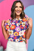 Integrated with Shopify Royal Multi Floral Frill Neck Short Puff Sleeve Top, floral top, must have top, must have style, brunch style, summer style, spring fashion, elevated style, elevated top, mom style, shop style your senses by mallory fitzsimmons, ssys by mallory fitzsimmons