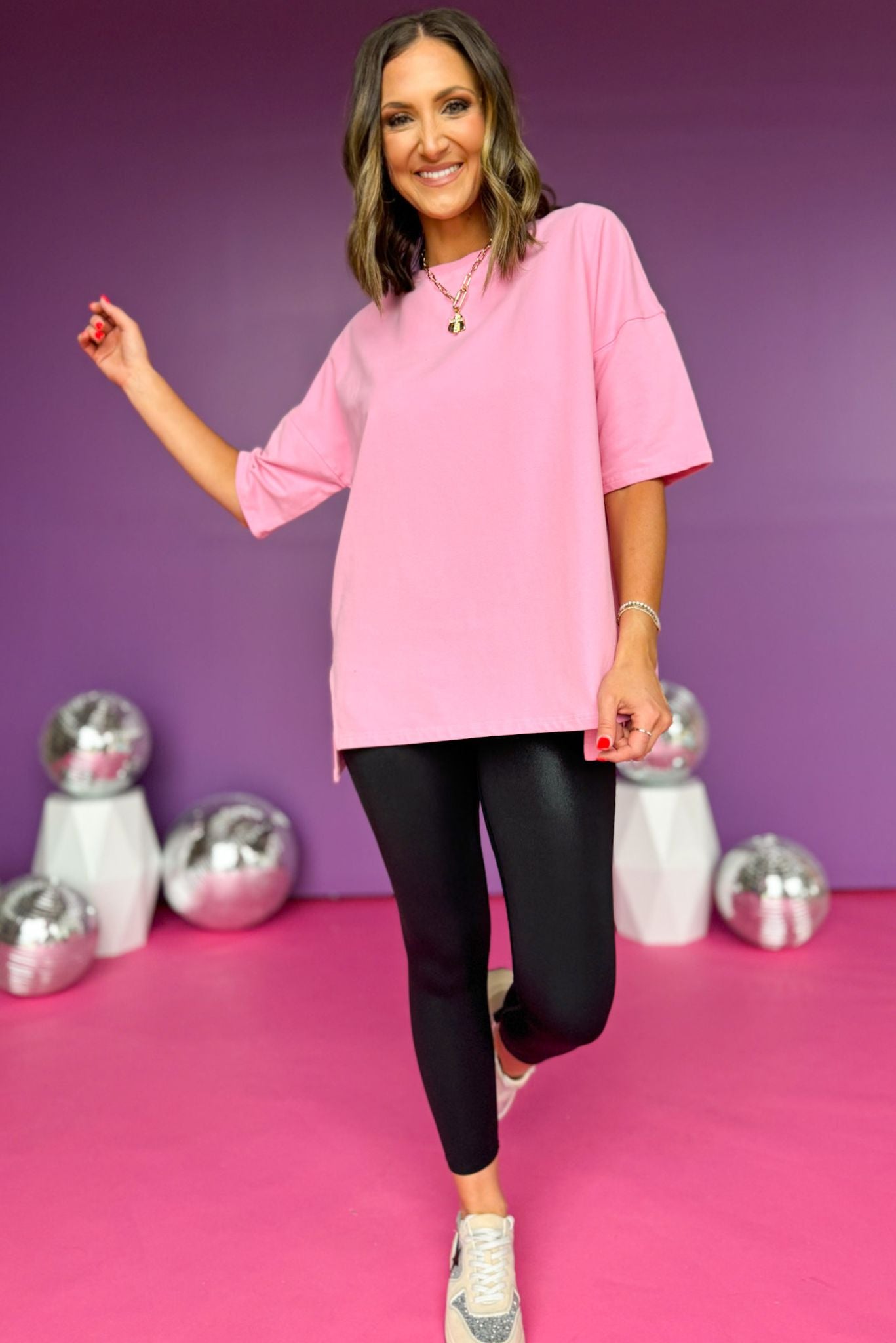 SSYS Light Pink Longline Short Sleeve Side Slit Top, must have top, elevated top, comfortable top, throw on and go, must have athleisure, elevated athleisure, mom style, comfortable style, shop style your senses by mallory fitzsimmons