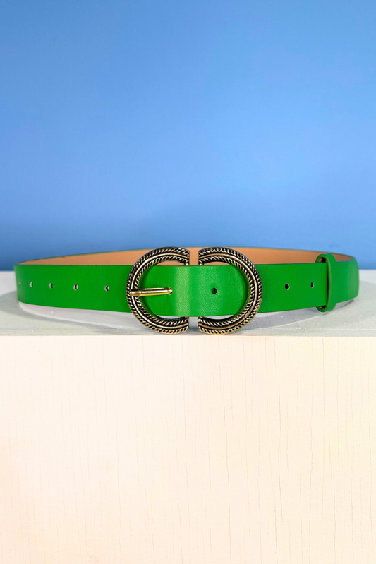 Kelly Green Double Textured Half Circle Buckle Belt