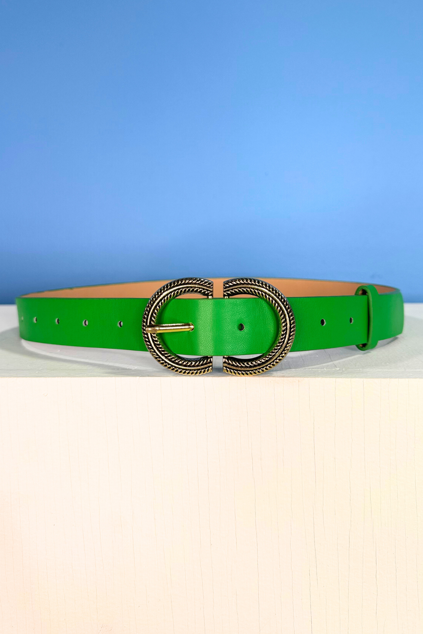 Kelly Green Double Textured Half Circle Buckle Belt