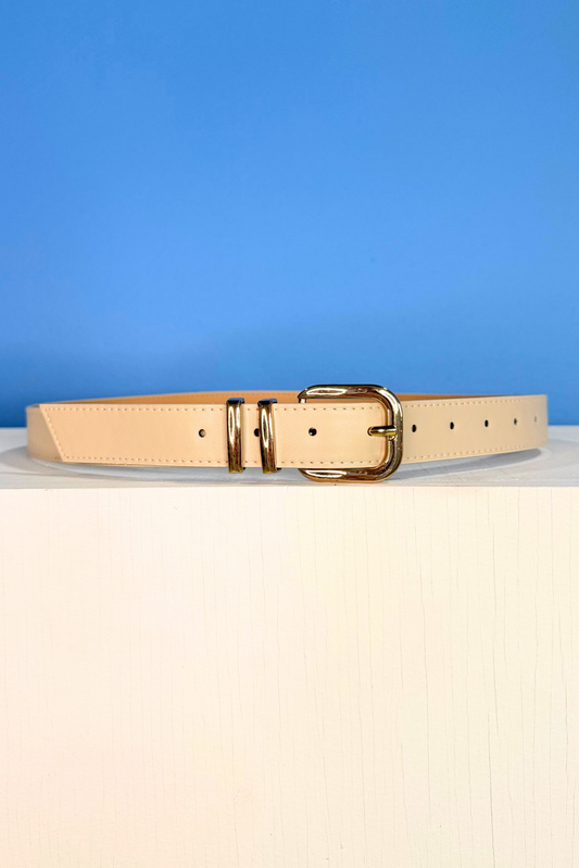 Khaki Rounded Rectangle Buckle Double Loop Belt