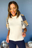 THML Cream Mixed Media Short Sleeve Top, elevated style, elevated top, THML top, must have top, printed sleeve top, fall top, fall style, elevated look, mom style, chic style, shop style your senses by mallory fitzsimmons