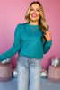 Teal Blue Embossed Puff Long Sleeve Top, must have top, must have style, office style, winter fashion, elevated style, elevated top, mom style, work top, shop style your senses by mallory fitzsimmons