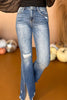 Risen Dark Wash High Rise Front Slit Fray Hem Flare Jeans, must have jeans, must have denim, must have style, elevated denim, fall fashion, fall style, mom style, shop style your senses by mallory fitzsimmons