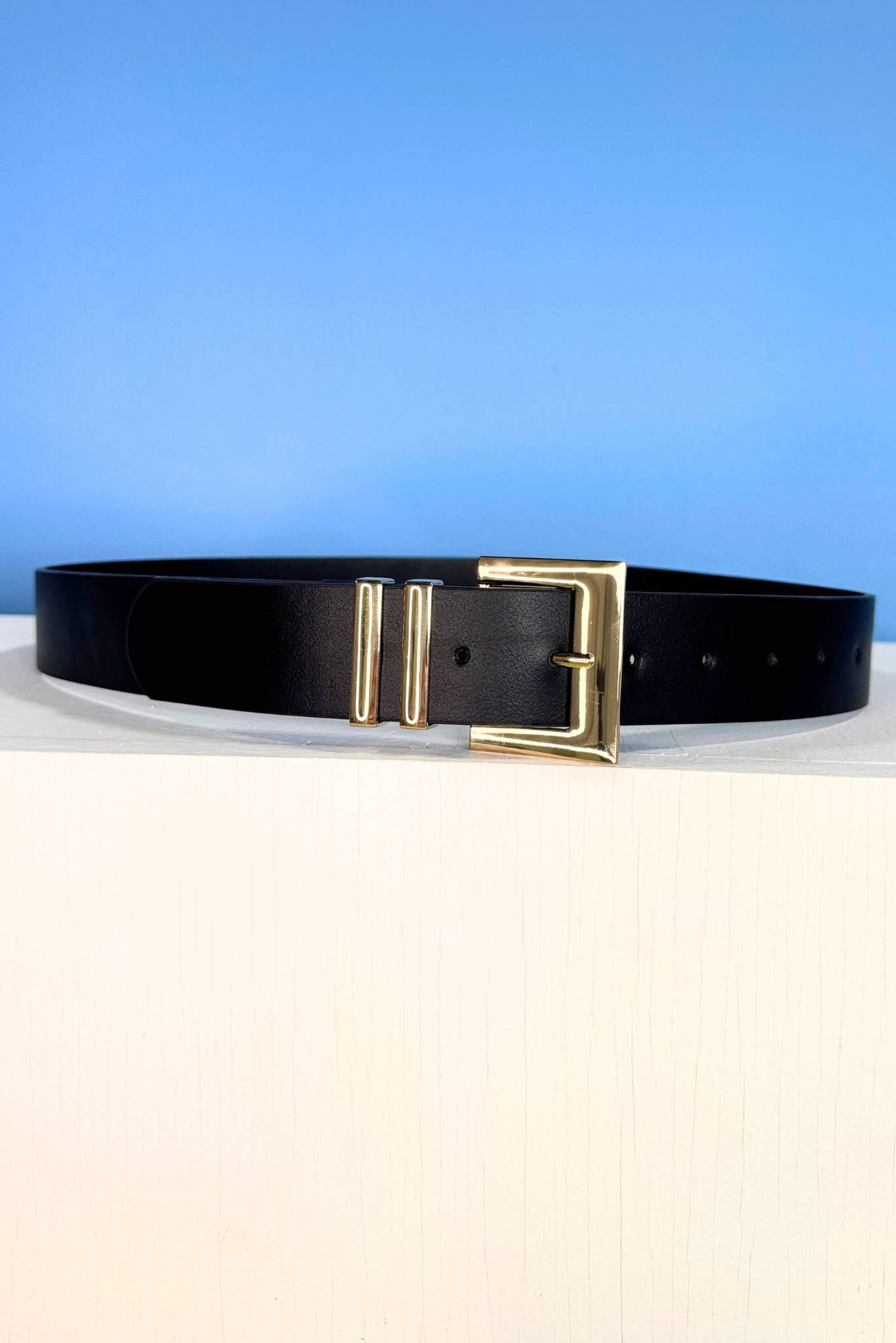 Black Rectangle Double Metal Loop Belt