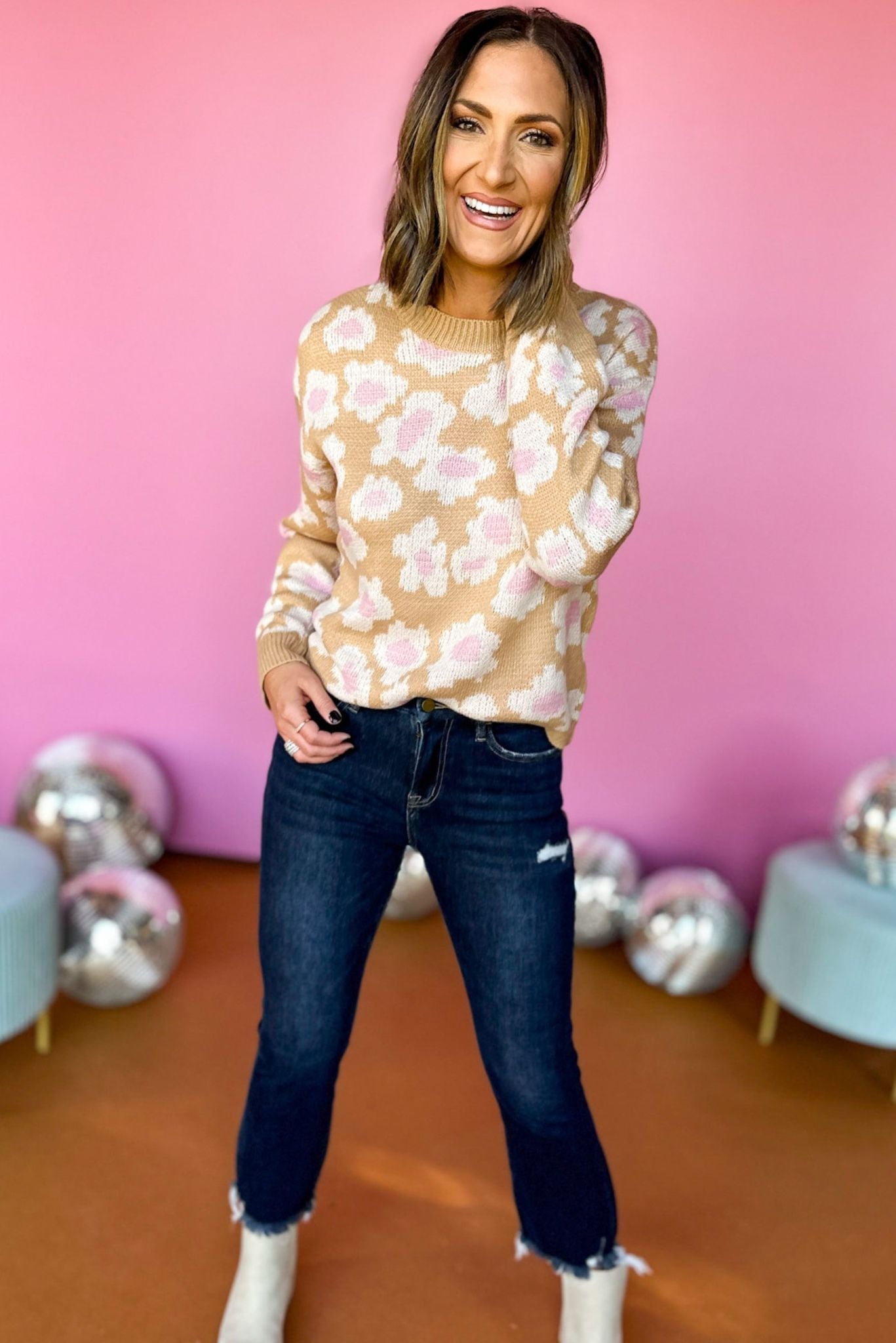 Taupe Floral Printed Long Sleeve Sweater, must have sweater, must have style, must have fall, fall collection, fall fashion, elevated style, elevated sweater, mom style, fall style, shop style your senses by mallory fitzsimmons