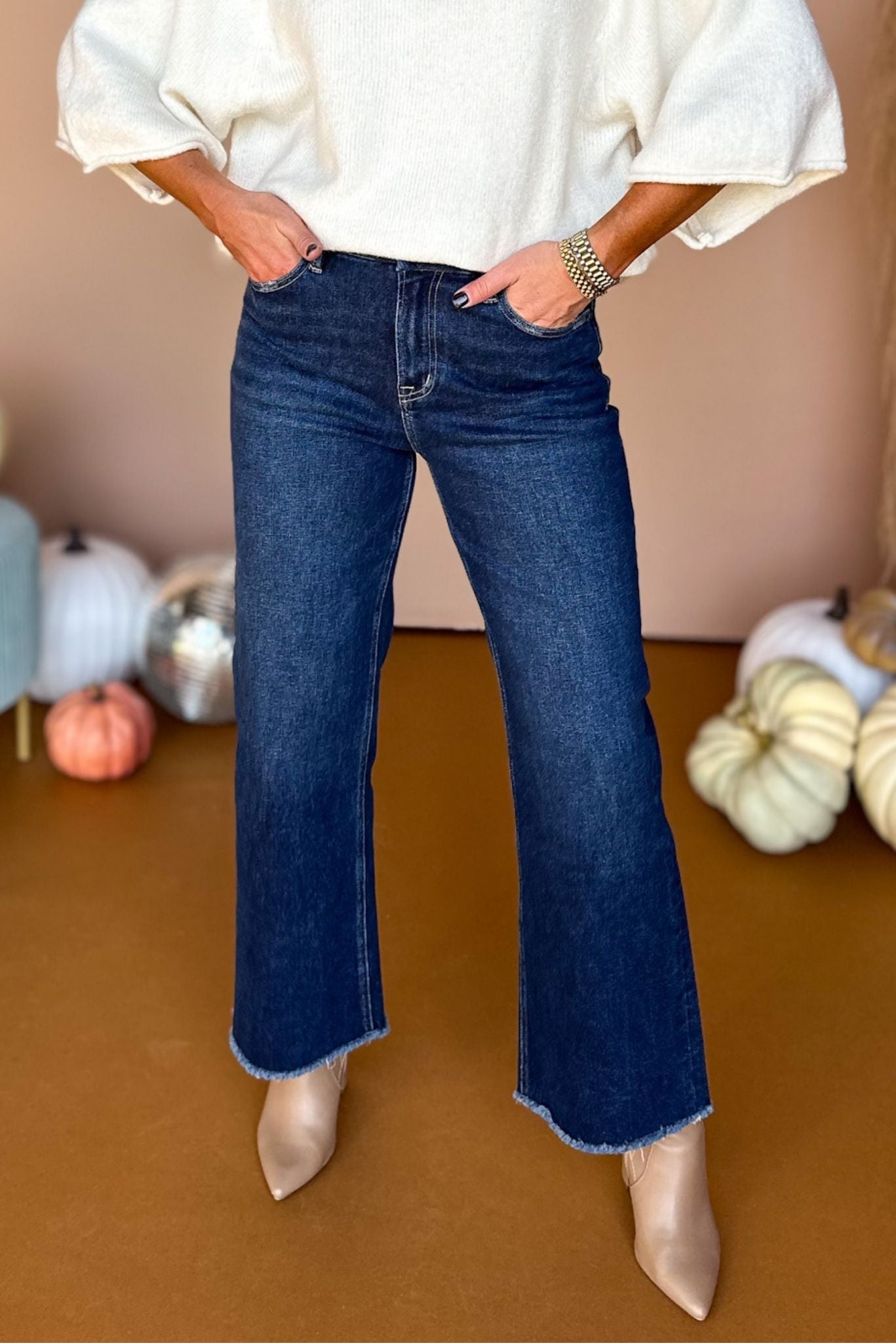 Mica Dark Wash High Rise Raw Hem Wide Leg Jeans, must have jeans, must have denim, elevated style, elevated denim, fall fashion, fall denim, mom style, shop style your senses by mallory fitzsimmons