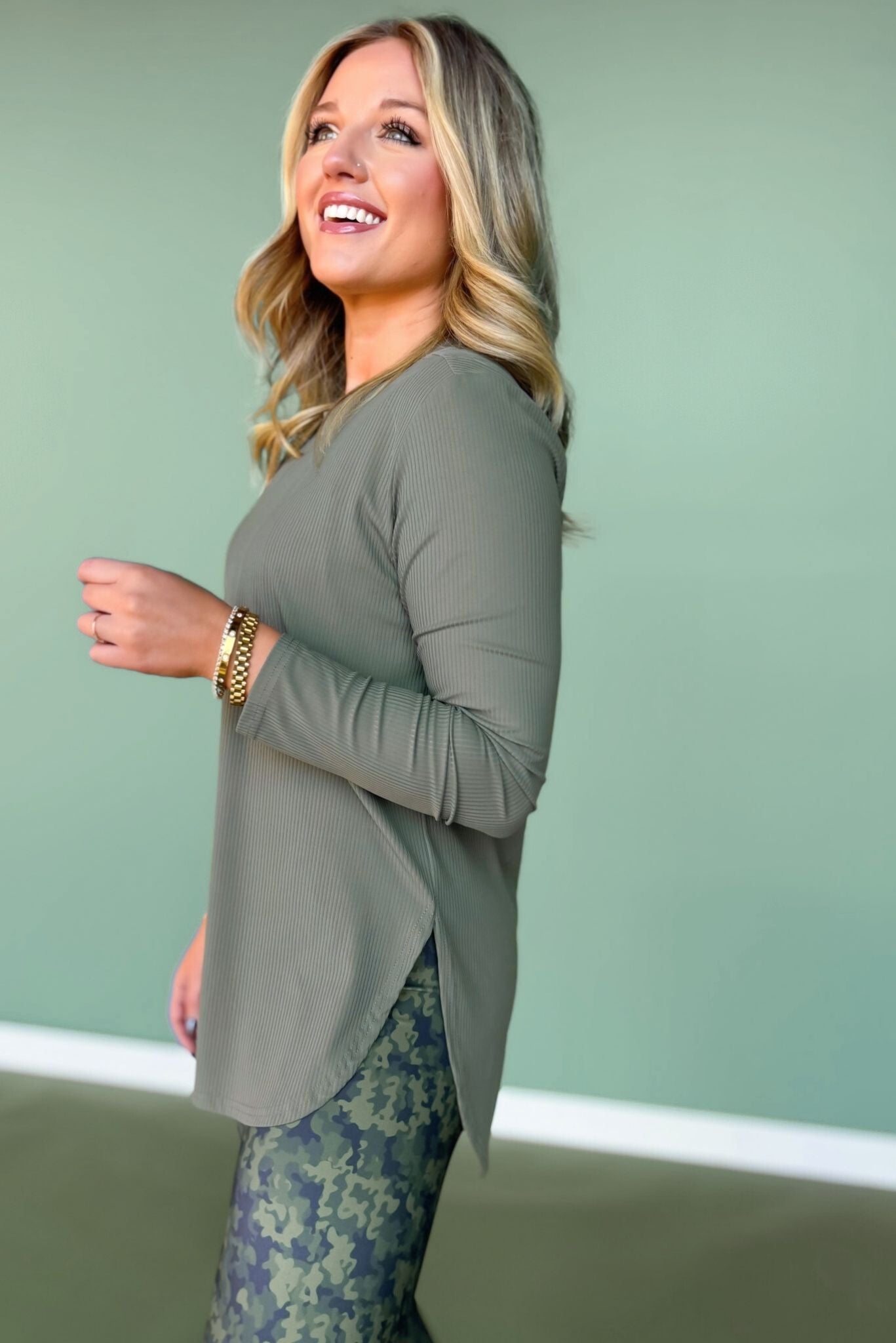 *ETA 8 WEEKS* SSYS Ribbed Long Sleeve Active Top In Sage