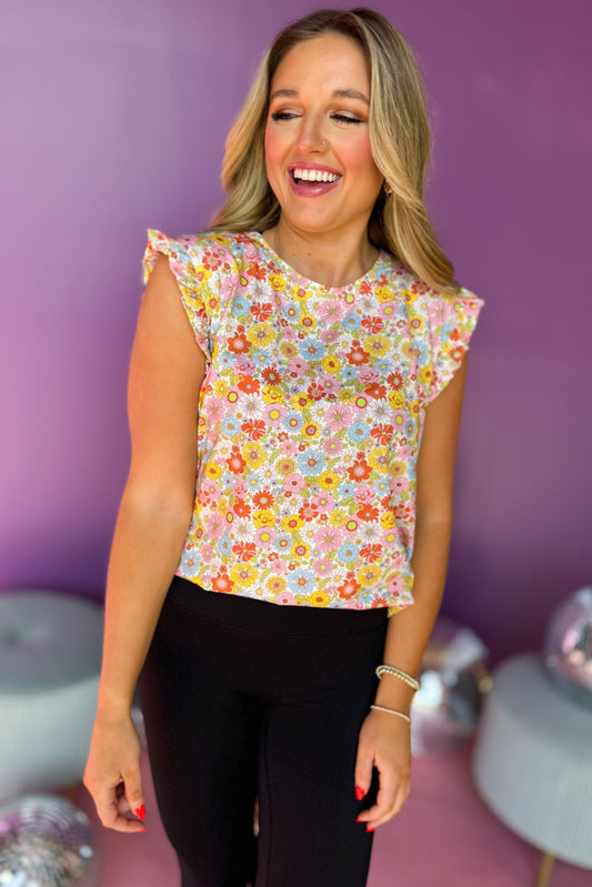  SSYS Pretty Floral Print Ruffle Shoulder Sleeveless High Low Active Tank - OUTLET *FINAL SALE* *Final Sale*, SSYS the label, ssys top, must have top, must have print, must have style, elevated style, elevated top, mom style, shop style your senses by mallory fitzsimmons