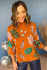 Tan Leaf Printed Embellished Mock Neck Sweater, elevated top, must have top, must have style, must have print, elevated style, mom style, fall sweater, fall style, must have fall, sequin detial, shop style your senses by mallory fitzsimmons