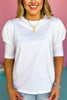 SSYS The Hadley Solid 3/4 Sleeve Tee In White, ssys top, ssys the label, elevated top, basic top, must have top, everyday top, must have style, office top, mom style, summer style, shop style your senses by MALLORY FITZSIMMONS, ssys by MALLORY FITZSIMMONS