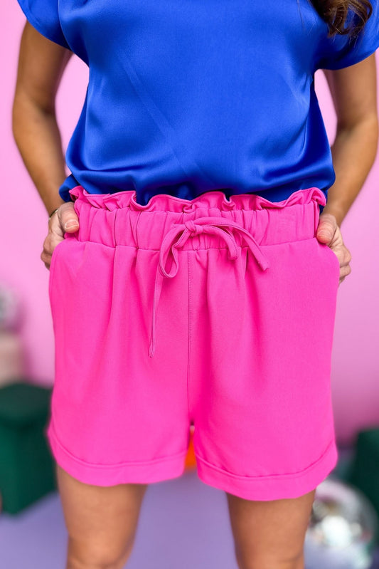 hot pink Drawstring Pull On Shorts, elastic waist, pull on, new arrival, spring look, must have, shop style your senses by mallory fitzsimmons