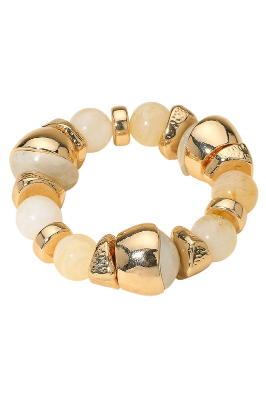 Gold and Ivory Beaded Stretch Bracelet