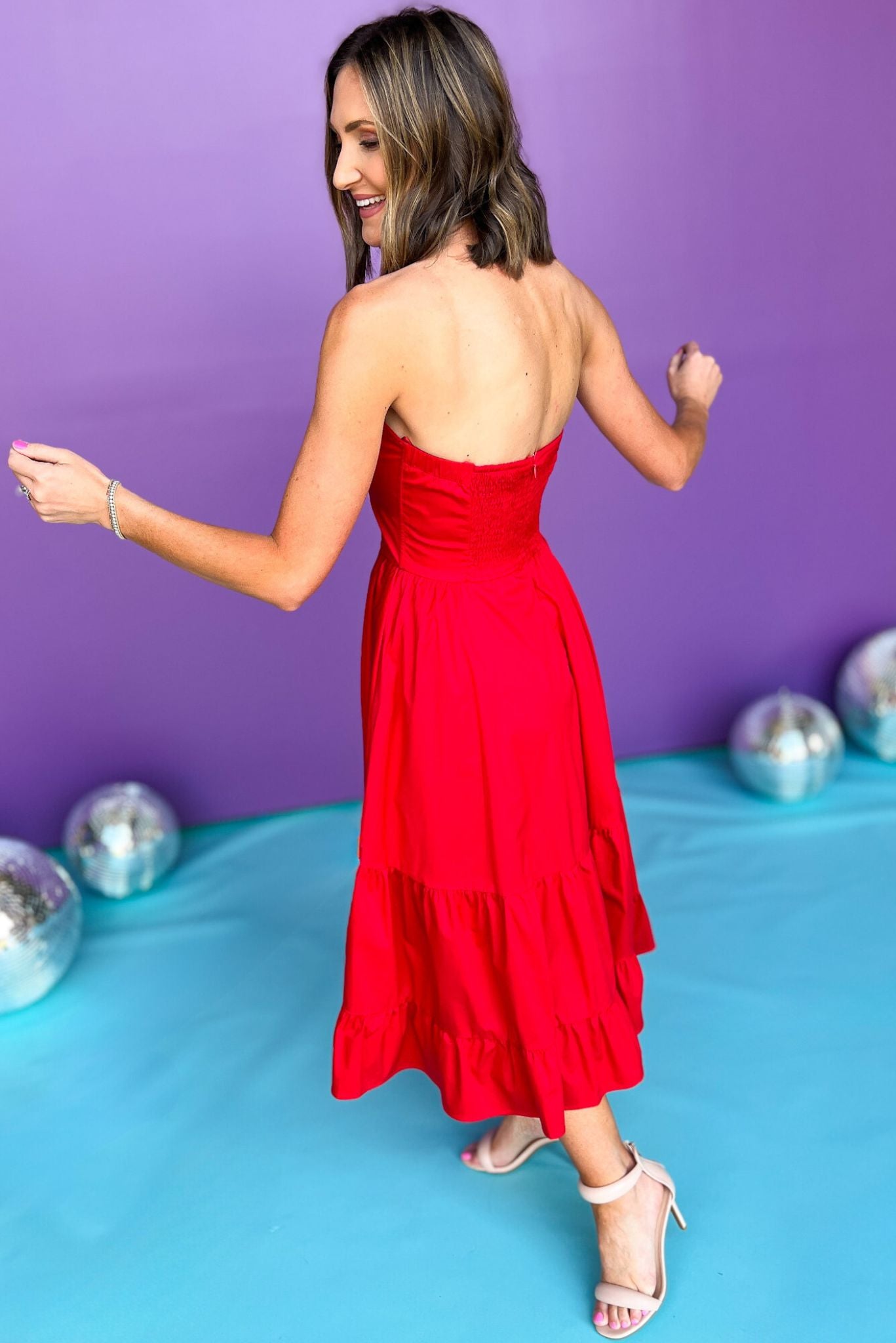 Red Front Bow Detail Tiered Midi Dress, bow dress, red dress, must have dress, must have style, weekend style, brunch style, spring fashion, elevated style, elevated style, mom style, shop style your senses by mallory fitzsimmons, ssys by mallory fitzsimmons  Edit alt text