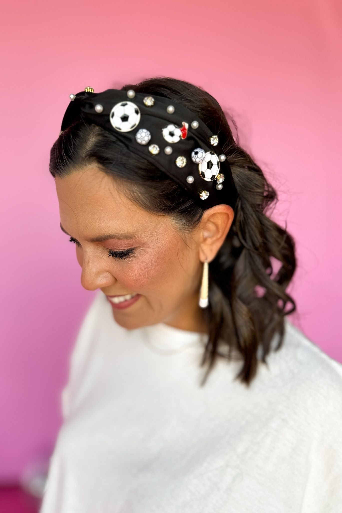 Black Soccer Pearl Rhinestone Headband, accessory, headband, shop style your senses by mallory fitzsimmons