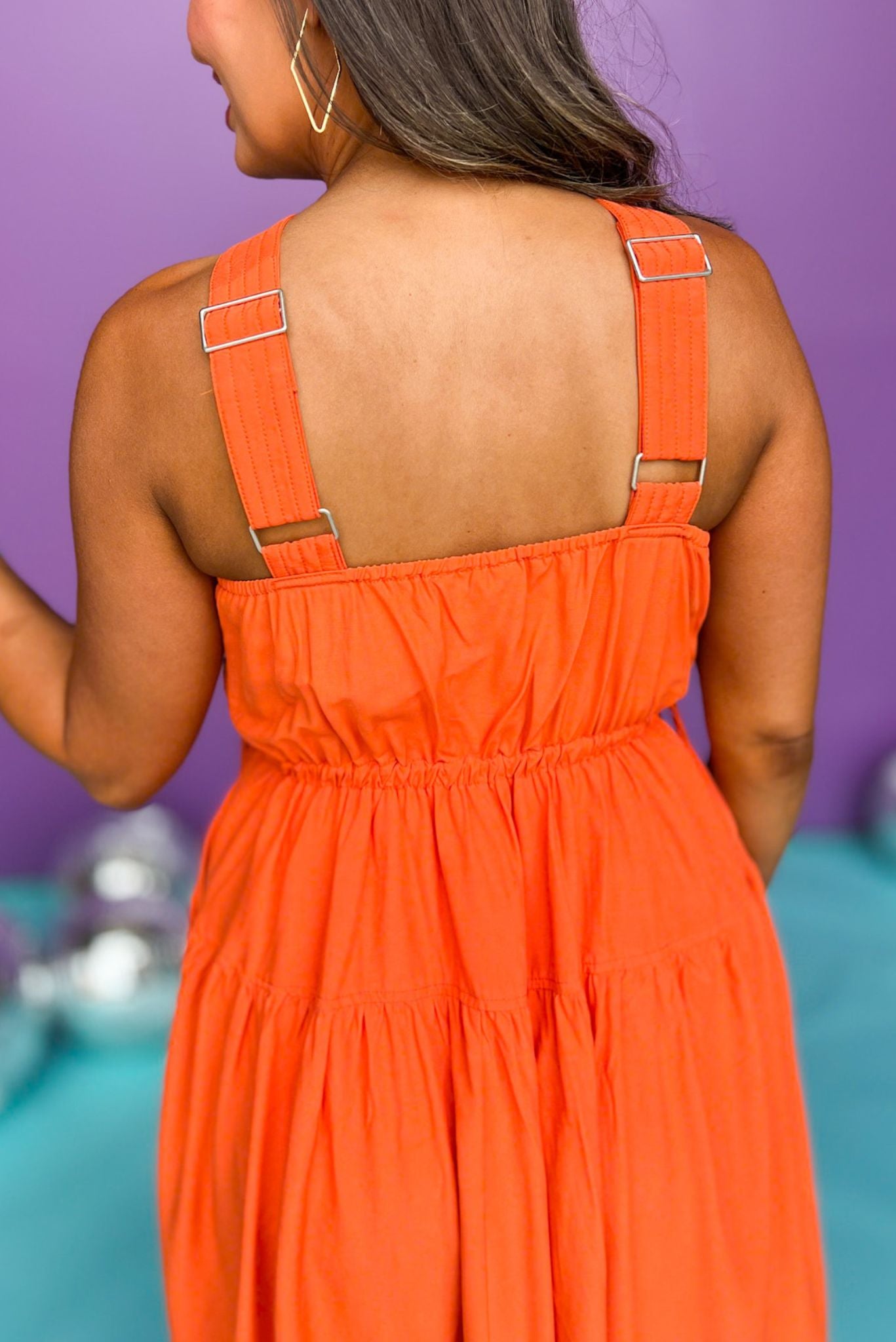 Orange Halter Cinched Waist Tiered Midi Dress, must have dress, must have style, weekend style, brunch style, spring fashion, elevated style, elevated style, mom style, shop style your senses by mallory fitzsimmons, ssys by mallory fitzsimmons