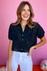 Black Collared Button Down Short Sleeve Front Pocket Top, must have top, basic top, elevated basics, must have basic, elevated top, mom style, warm fashion, shop style your senses by mallory fitzsimmons, ssys by Mallory Fitzsimmons