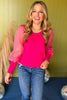 Hot Pink Mixed Material Long Puffed Sleeve Top, must have top, must have style, must have holiday, fall collection, fall fashion, elevated style, elevated top, mom style, fall style, shop style your senses by mallory fitzsimmons