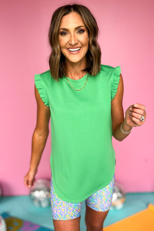  SSYS Ruffle Shoulder Air Fabric Top In Green, Spring athleisure, athleisure, elevated athleisure, must have top, athletic tops, athletic style, mom style, shop style your senses by mallory fitzsimmons, ssys by mallory fitzsimmons