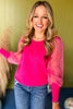 Hot Pink Mixed Material Long Puffed Sleeve Top, must have top, must have style, must have holiday, fall collection, fall fashion, elevated style, elevated top, mom style, fall style, shop style your senses by mallory fitzsimmons