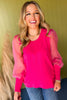 Hot Pink Mixed Material Long Puffed Sleeve Top, must have top, must have style, must have holiday, fall collection, fall fashion, elevated style, elevated top, mom style, fall style, shop style your senses by mallory fitzsimmons