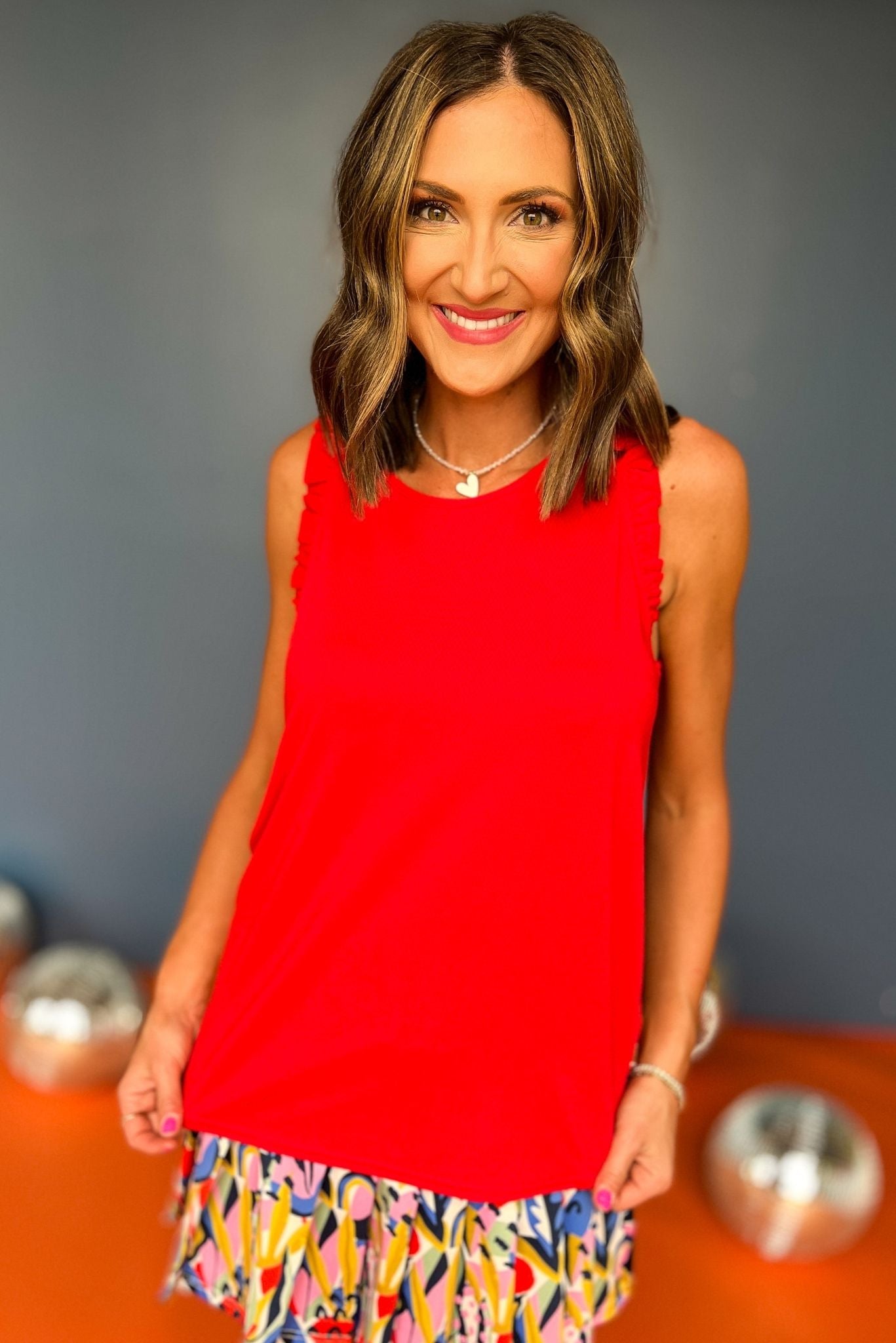 SSYS Red Ruffle Racerback Honeycomb Active Tank Top, Ssys athlesiure, Spring athleisure, athleisure, elevated athleisure, must have tank top , athletic tank top, athletic style, mom style, shop style your senses by mallory fitzsimmons, ssys by mallory fitzsimmons