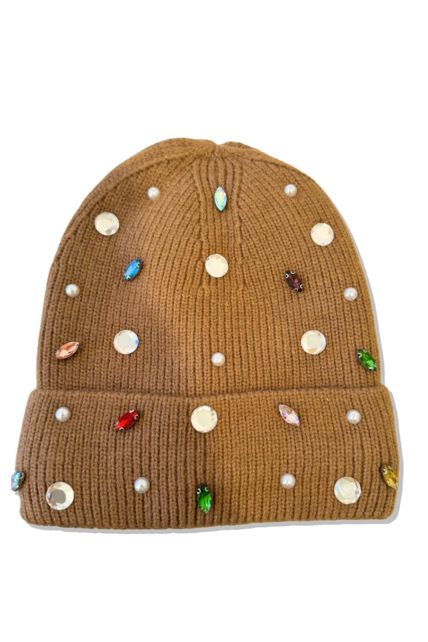 Pearl Jewel Embellished Knit Beanie Hat