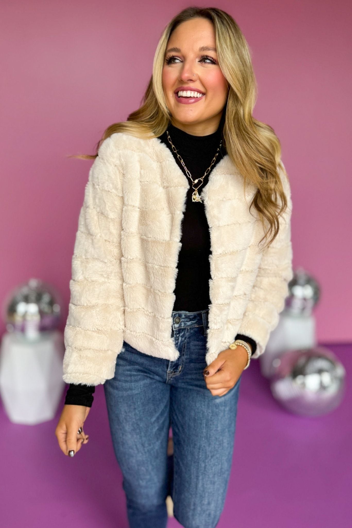 Ivory Faux Fur Open Front Jacket, must have jacket, must have design, fall fashion, fall jacket, elevated style, fall style, elevated jacket, mom style, shop style your senses by mallory fitzsimmons