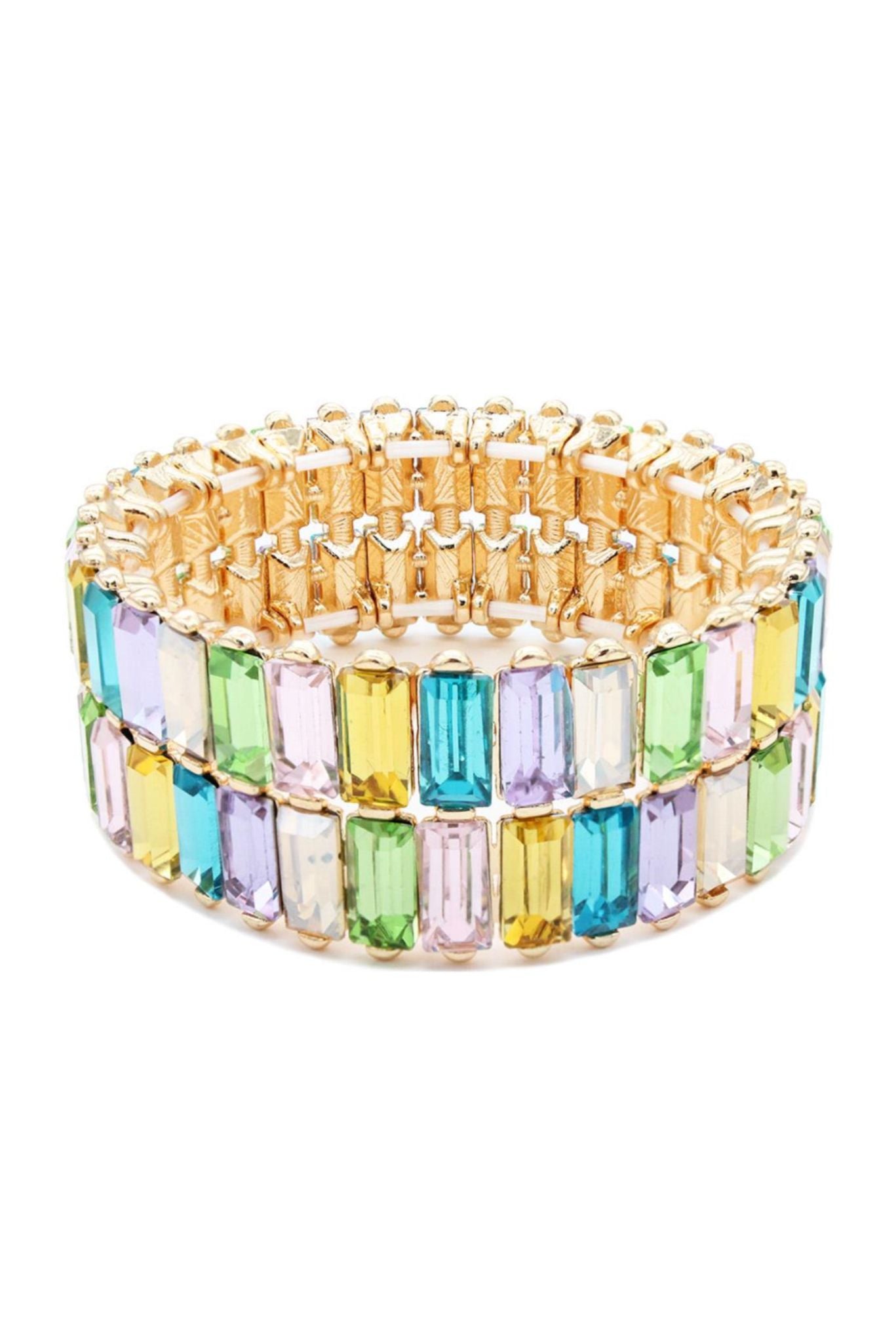 Pastel Emerald Cut Gemstone Double Stacked Stretch Bracelet