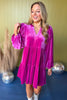 Magenta Velvet Tiered Ruffled Shoulder Long Sleeve Dress *FINAL SALE* *Final Sale*, must have dress, must have style, fall style, fall fashion, elevated style, elevated dress, mom style, fall collection, fall dress, shop style your senses by mallory fitzsimmons