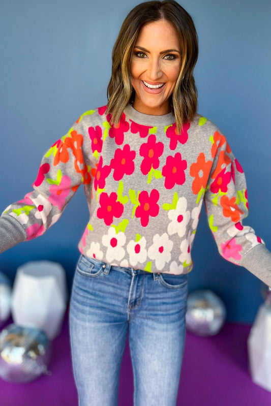 THML Grey Floral Printed Knit Sweater, elevated sweater, elevated stye, must have sweater, must have style, printed sweater, fall sweater, fall fashion, mom style, shop style your senses by mallory fitzsimmons