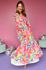 Pink V Neck Long Sleeve Smocked Cuff Waist Band Maxi Dress, multi dress, must have dress, must have style, weekend style, brunch style, spring fashion, elevated style, elevated style, mom style, shop style your senses by mallory fitzsimmons, ssys by mallory fitzsimmons