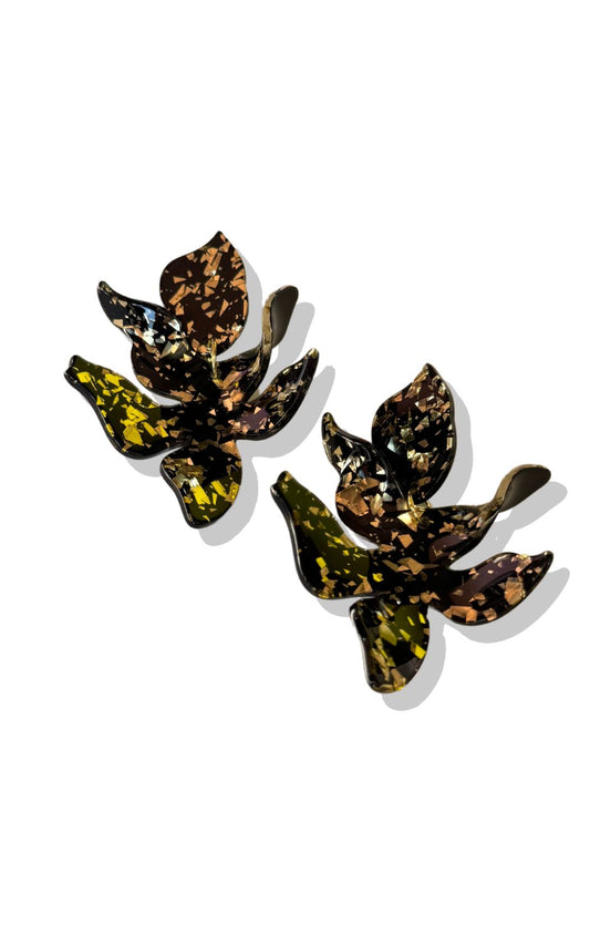 Black Metallic Gold Confetti Statement Earrings