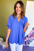 Blue Boxy Collared Smocked Sleeve Cuffs Blouse, must have top, must have style, office style, spring fashion, elevated style, elevated top, mom style, work top, shop style your senses by mallory fitzsimmons