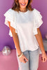 Off White Woven Multi-Tiered Ruffle Sleeve Top *FINAL SALE* *Final Sale*, saturday steal, must have top, must have style, brunch style, summer style, spring fashion, elevated style, elevated top, mom style, shop style your senses by mallory fitzsimmons, ssys by mallory fitzsimmons