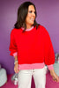 SSYS The Sloan Colorblock Bubble Sleeve Sweatshirt In Red, SSYS the label, must have sweatshirt, colorblock sweatshirt, elevated style, elevated sweatshirt, must have style, casual style, mom style, shop style your senses by mallory fitzsimmons