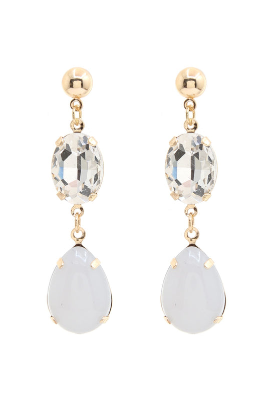 Crystal Dangle Teardrop Contrast Gemstone Earrings