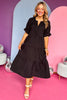  Black V Neck Tucked Short Sleeve Tiered Maxi Dress, must have dress, must have style, office style, spring fashion, elevated style, elevated dress, mom style, work dress, shop style your senses by mallory fitzsimmons
