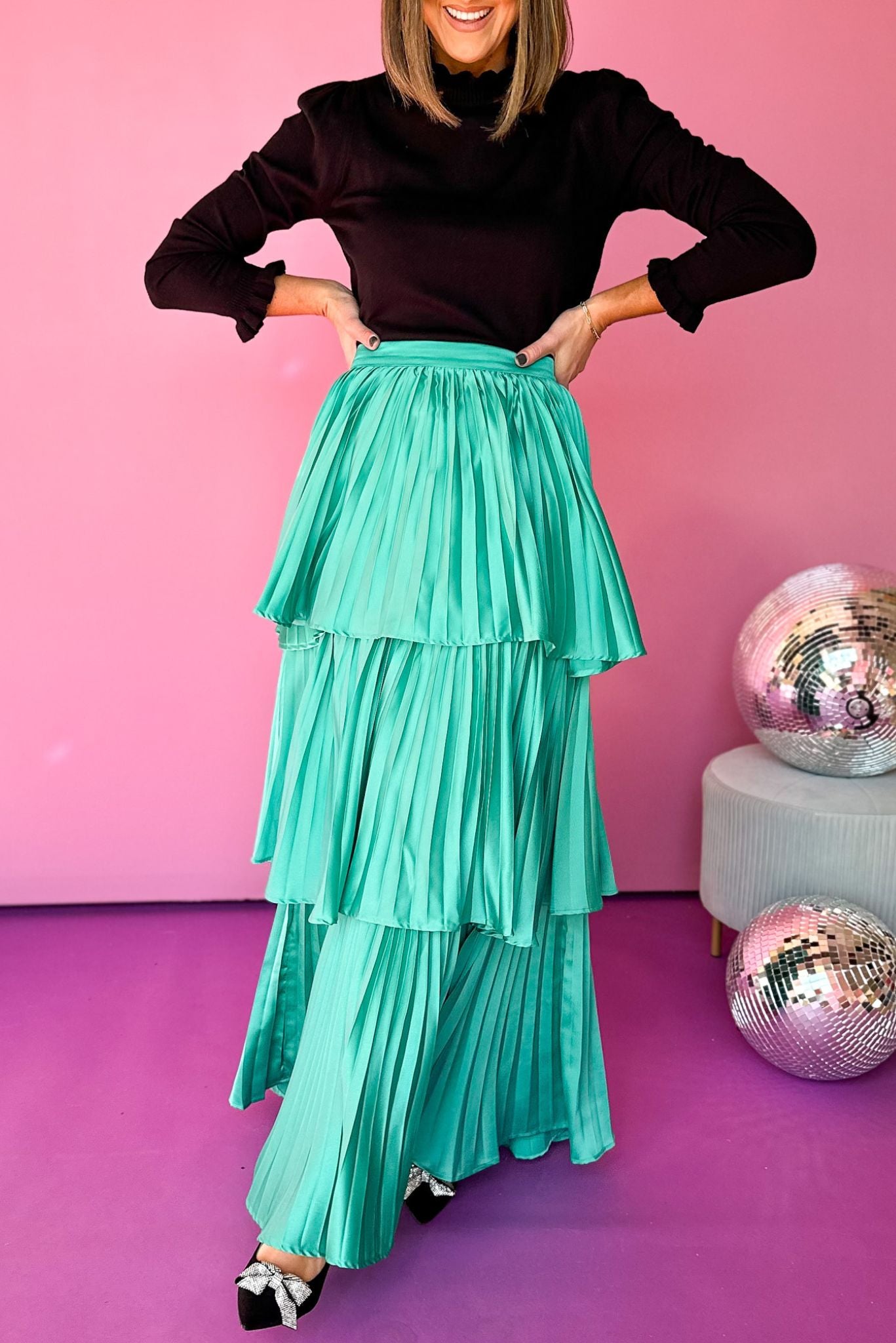 Teal Green Tiered Pleated Maxi Skirt, must have skirt, must have style, elevated style, must have skirt, fall style, fall skirt, fun style, mom style, shop style your senses by mallory fitzsimmons