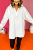 Karlie White Solid V Neck Oversized Poplin Tunic Top, coming sonn, must have top, must have style, office style, spring fashion, elevated style, elevated top, mom style, work top, shop style your senses by mallory fitzsimmons