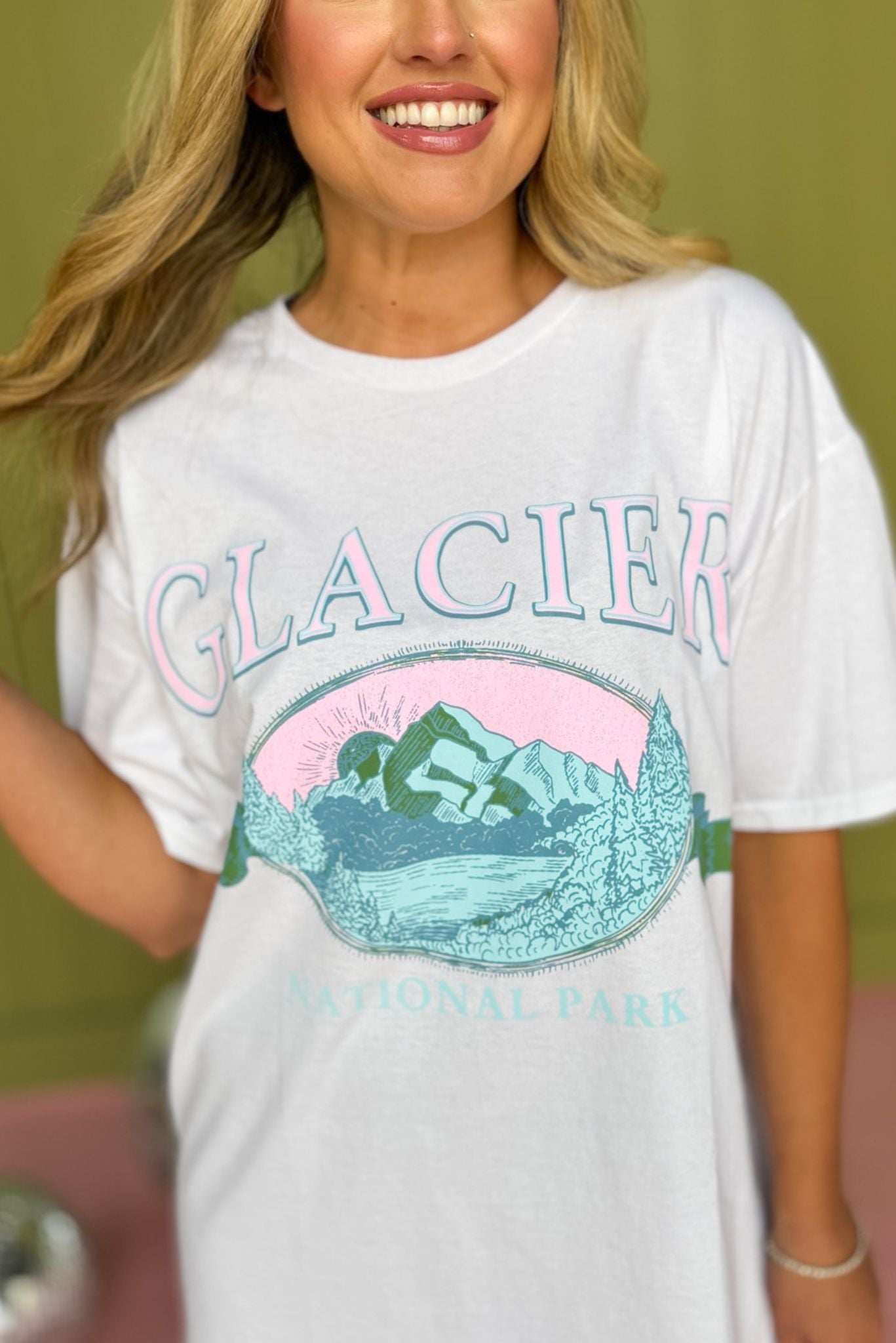 White Glacier National Park Graphic Tee, graphic tee, must have graphic tee, elevated style, mom style. street style, elevated style, cool style, ssys by MALLORY FITZSIMMONS