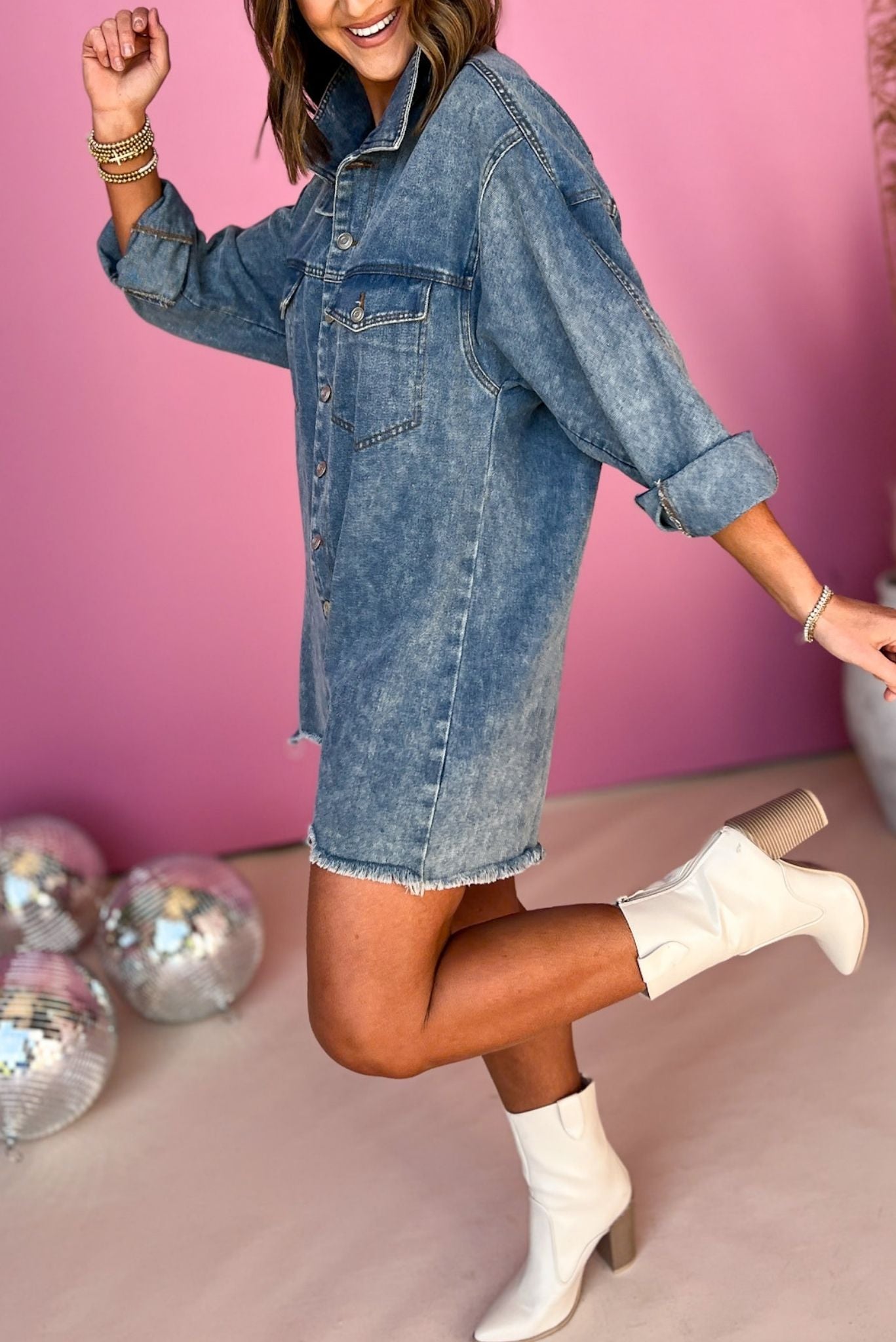 Light Denim Washed Long Sleeve Frayed Hem Romper, must have romper, must have style, concert style, spring fashion, elevated style, elevated romper, mom style, shop style your senses by mallory fitzsimmons, ssys by mallory fitzsimmons