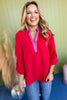 SSYS The Rose Faux Leather Trim Top In Red, SSYS the label, must have top, must have style, fall style, fall fashion, elevated style, elevated top, mom style, fall collection, fall top, shop style your senses by mallory fitzsimmons