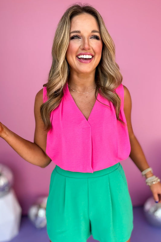  Hot Pink V Neck Sleeveless Top, must have tank, basic tank, elevated basics, must have basic, elevated tank top, mom style, warm fashion, shop style your senses by mallory fitzsimmons, ssys by mallory fitzsimmons