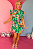 Green Multi Floral Frill Neck Smocked Ruffle Sleeve Dress, mini dress, printed dress, must have dress, must have style, office style, spring fashion, elevated style, elevated dress, mom style, work dress, shop style your senses by mallory fitzsimmons