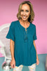 teal Snap Button V Neck Raw Hem Top, BUTTON DETAIL, raw hem, easy fit, v neck, must have, shop style your senses by mallory fitzsimmons