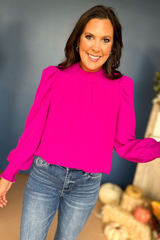  Magenta Mock Neck Gathered Long Sleeve Top, must have top, must have style, must have fall, fall collection, fall fashion, elevated style, elevated top, mom style, fall style, shop style your senses by mallory fitzsimmons