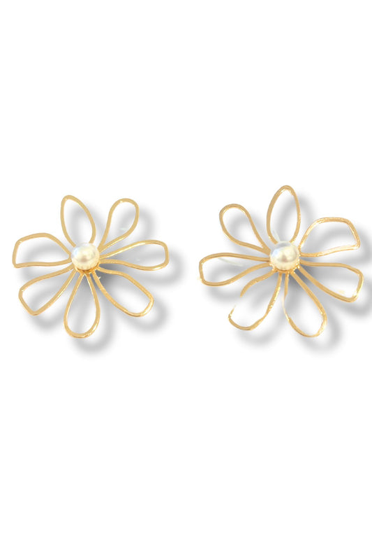 Gold Pearl Flower Post Earring